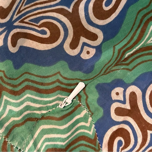 Tory Burch Tory Tunic Top 14 Green Print Ribbon Trim Cotton Long Sleeve Euc - Picture 10 of 10